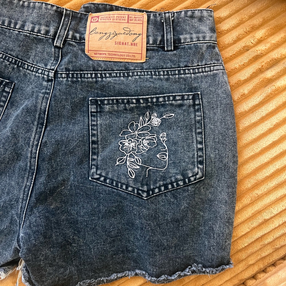 Embroidered Denim Shorts